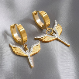 Серьги-кольца конго с подвесками в виде летящих птиц J10203CJJ Серьги-кольца конго с подвесками в виде летящих птиц J10203CJJ