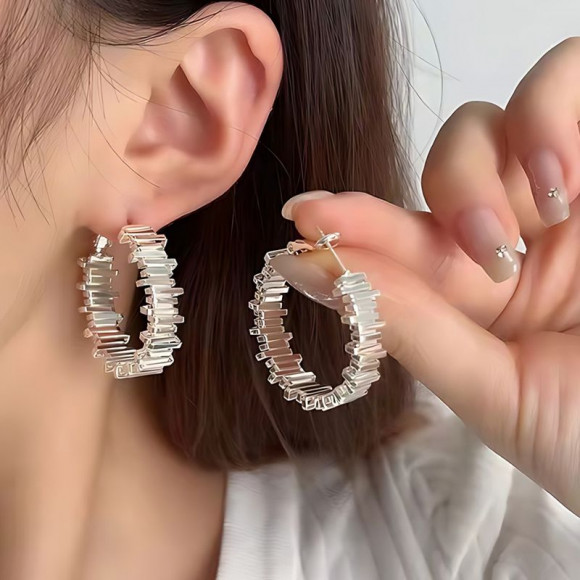 Широкие фактурные серьги-кольца конго с золотистым напылением 1J11814CJJ Широкие фактурные серьги-кольца конго с золотистым напылением 1J11814CJJ