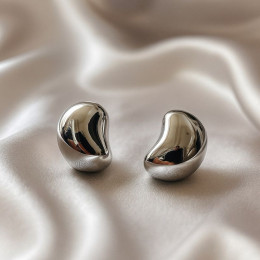 Серьги пусеты из медицинской стали в форме гладких бобов 1J10469CJJ