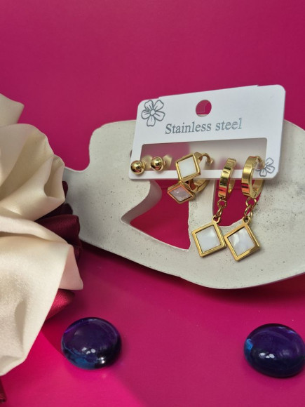 Набор серег ромбы стальной с напылением золотом J11491CJJ