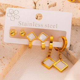 Набор серег ромбы стальной с напылением золотом J11491CJJ Набор серег ромбы стальной с напылением золотом J11491CJJ