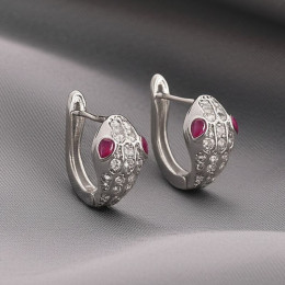 Серебристые стальные серьги в форме змей с яркими глазами 1J11982CJJ