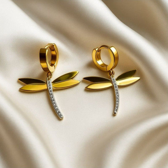 Серьги-кольца со стрекозами и стразами J10218CJJ