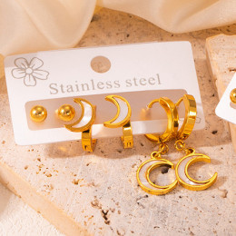 Набор серег из стали с напылением золотом луна J11492CJJ