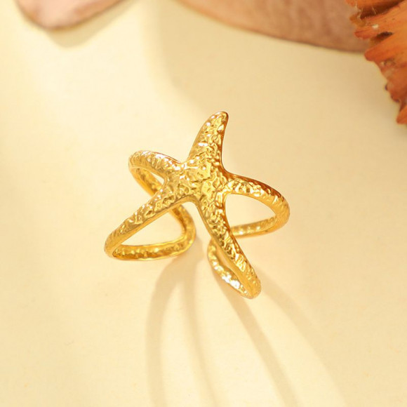 Золотистое кольцо в форме фактурной морской звезды 1J12031CJJ