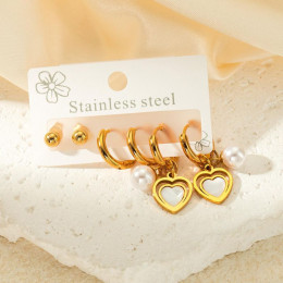 Набор серег из стали с напылением золотом сердце J11493CJJ Набор серег из стали с напылением золотом сердце J11493CJJ