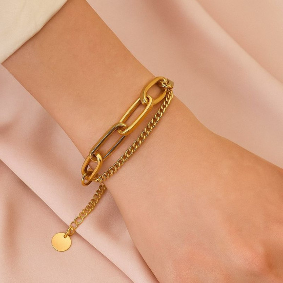 Браслет титановая сталь напыление золотом 1J12141CJJ