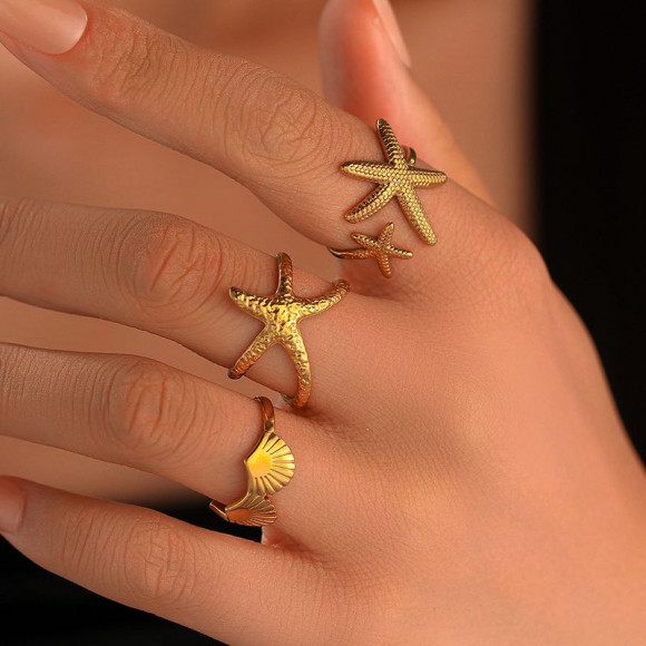 Кольцо медицинская сталь с напылением золотом ракушка 1J12033CJJ