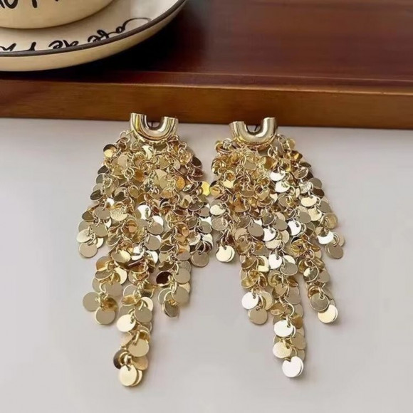 Массивные золотистые серьги-водопады J10423CJJ Массивные золотистые серьги-водопады J10423CJJ