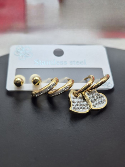 Набор серег сердца стальной с напылением золотом J11495CJJ