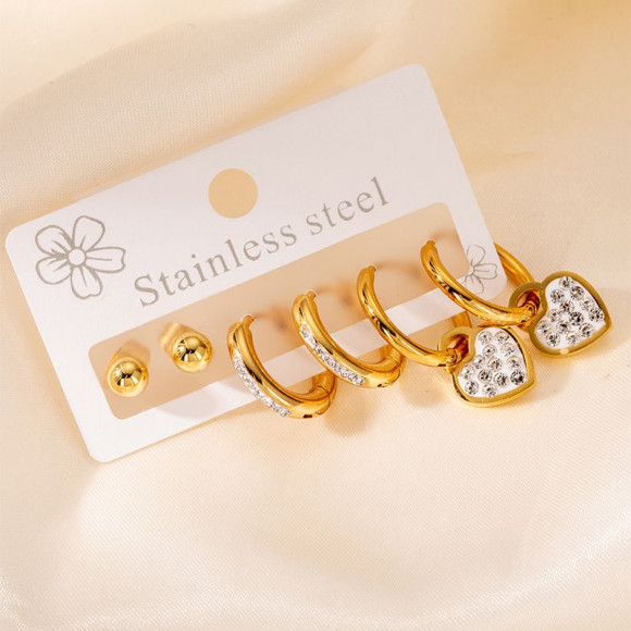 Набор серег сердца стальной с напылением золотом J11495CJJ