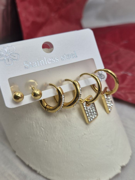 Набор серег стальной с напылением золотом J11496CJJ Набор серег стальной с напылением золотом J11496CJJ