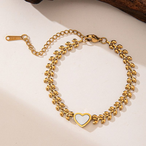 Браслет цепочка с перламутровым сердцем в золотистом обрамлении 1J12144CJJ