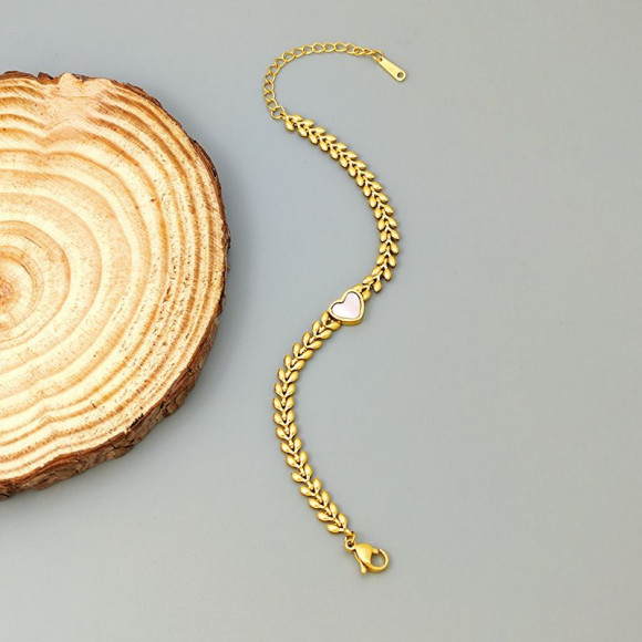 Браслет цепочка с перламутровым сердцем в золотистом обрамлении 1J12144CJJ