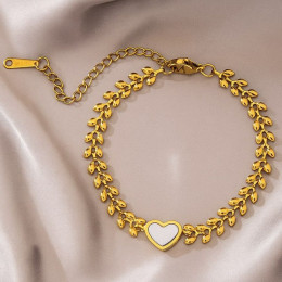 Браслет цепочка с перламутровым сердцем в золотистом обрамлении 1J12144CJJ Браслет цепочка с перламутровым сердцем в золотистом обрамлении 1J12144CJJ