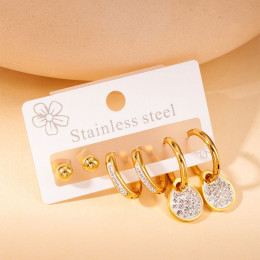 Набор золотистых стальных серег с кристальными дисками J11497CJJ