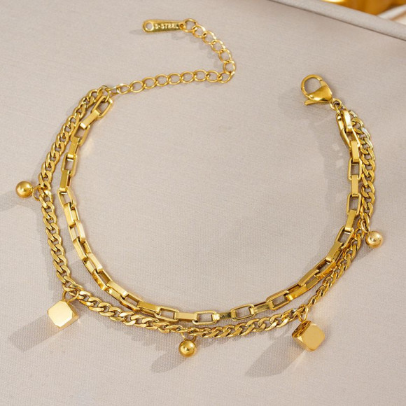 Браслет многослойный с кубическими подвесками и шариками 1J12145CJJ Браслет многослойный с кубическими подвесками и шариками 1J12145CJJ