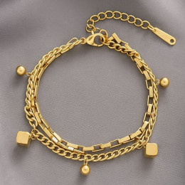 Браслет многослойный с кубическими подвесками и шариками 1J12145CJJ