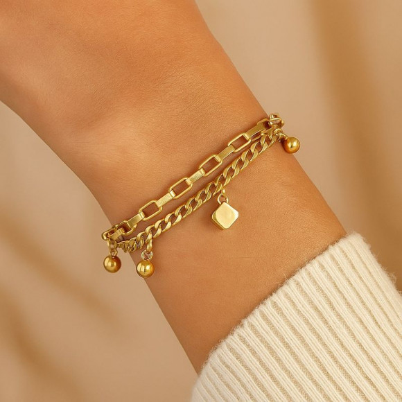 Браслет многослойный с кубическими подвесками и шариками 1J12145CJJ Браслет многослойный с кубическими подвесками и шариками 1J12145CJJ