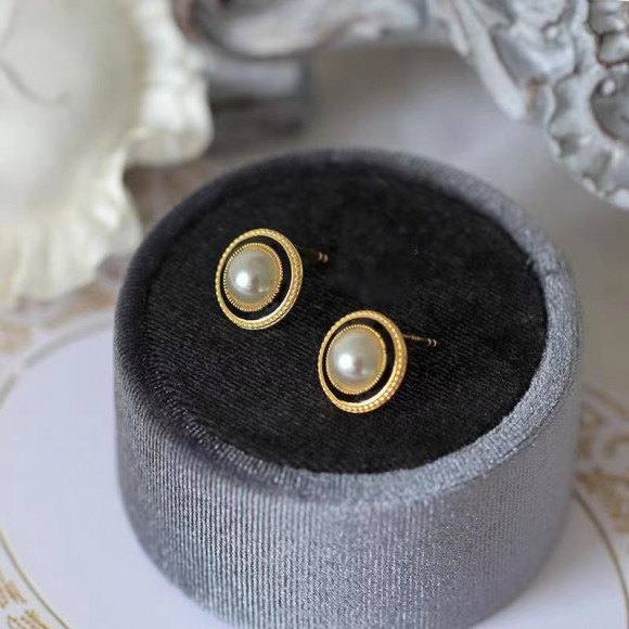 Серьги-гвоздики медь напыление золотом жемчуг 1J12381CJJ