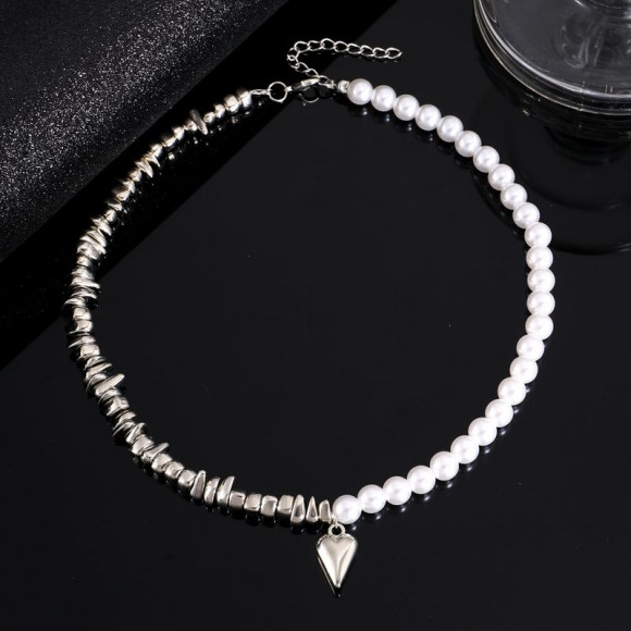 Колье ювелирный сплав с жемчугом сердце 1J11874CJJ