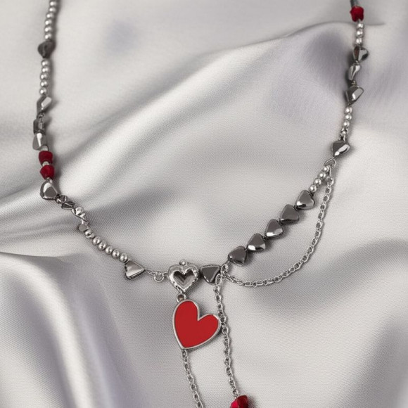 Колье ювелирный сплав с бусинками сердце 1J11875CJJ Колье ювелирный сплав с бусинками сердце 1J11875CJJ