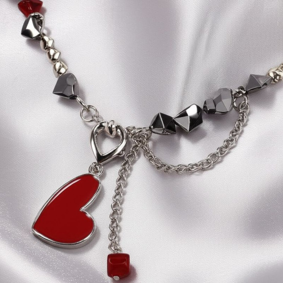 Колье ювелирный сплав с бусинками сердце 1J11875CJJ Колье ювелирный сплав с бусинками сердце 1J11875CJJ