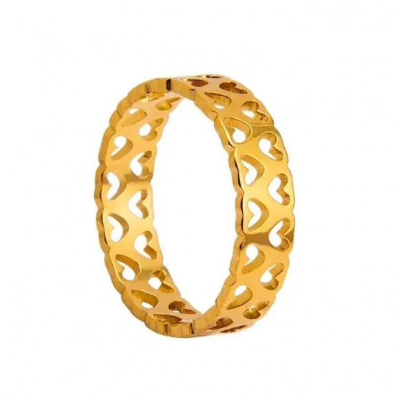 Кольцо стальное с напылением золотом сердца J10183CJJ