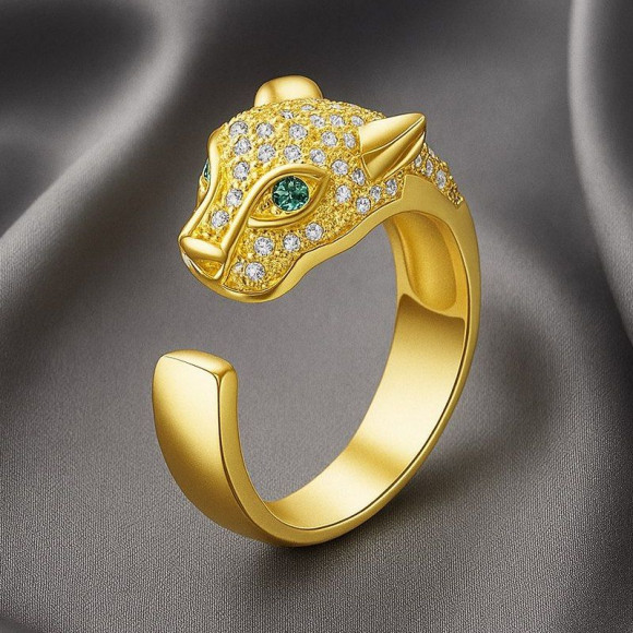 Кольцо в виде головы пантеры с зелеными глазами 1J12064CJJ