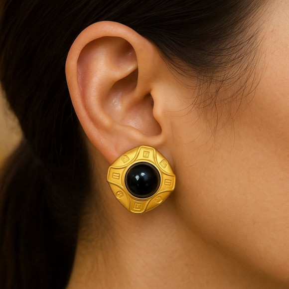 Акцентные серьги-пусеты в стиле винтаж с черным агатом 1J11918CJJ