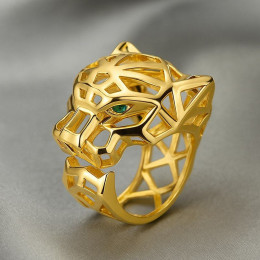 Ажурное широкое кольцо в форме головы гепарда 1J12067CJJ Ажурное широкое кольцо в форме головы гепарда 1J12067CJJ