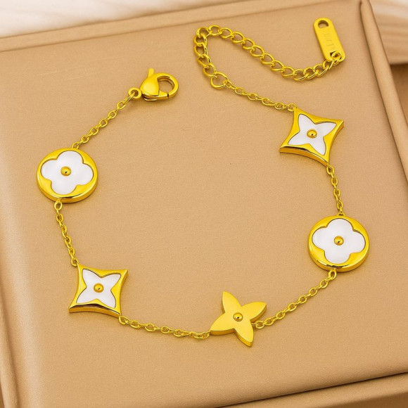 Браслет-цепочка с эмалевыми вставками в форме цветов клевера 1J12157CJJ