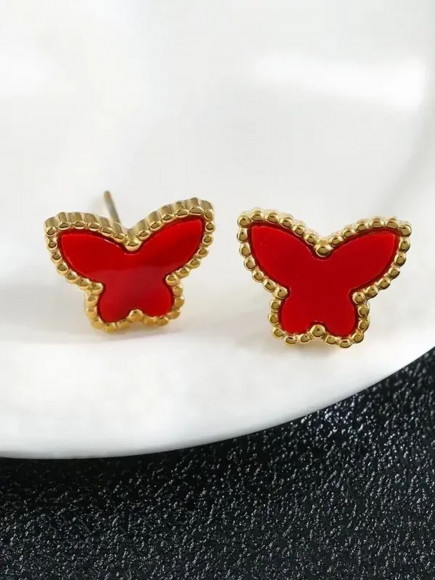 Красные серьги-пусеты бабочки из стали 1J10147CJJ