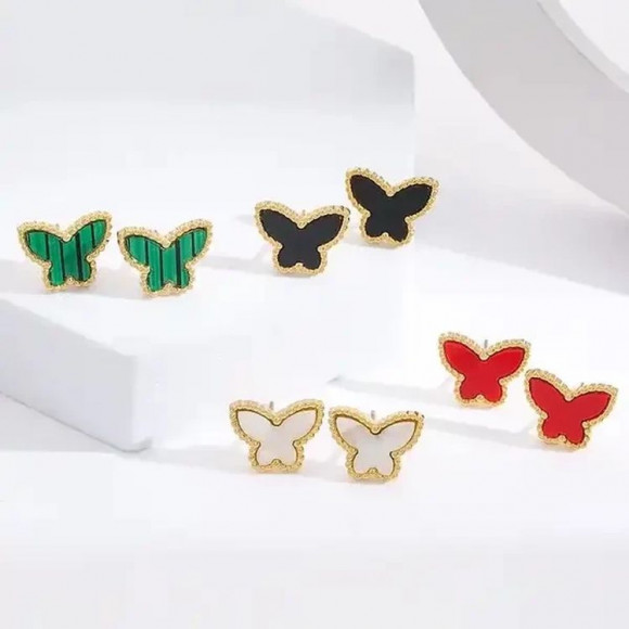 Красные серьги-пусеты бабочки из стали 1J10147CJJ