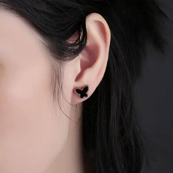 Красные серьги-пусеты бабочки из стали 1J10147CJJ