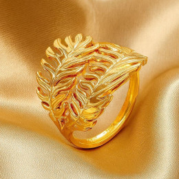 Массивное золотистое кольцо в форме переплетенных листьев 1J12371CJJ Массивное золотистое кольцо в форме переплетенных листьев 1J12371CJJ