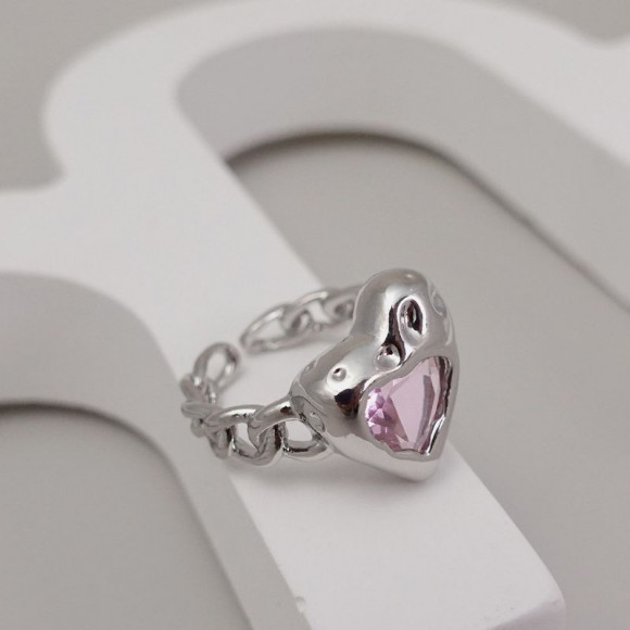 Кольцо открытое медь с напылением платины сердце 1J11920CJJ Кольцо открытое медь с напылением платины сердце 1J11920CJJ