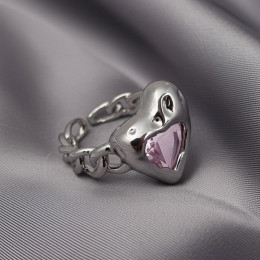 Кольцо открытое медь с напылением платины сердце 1J11920CJJ