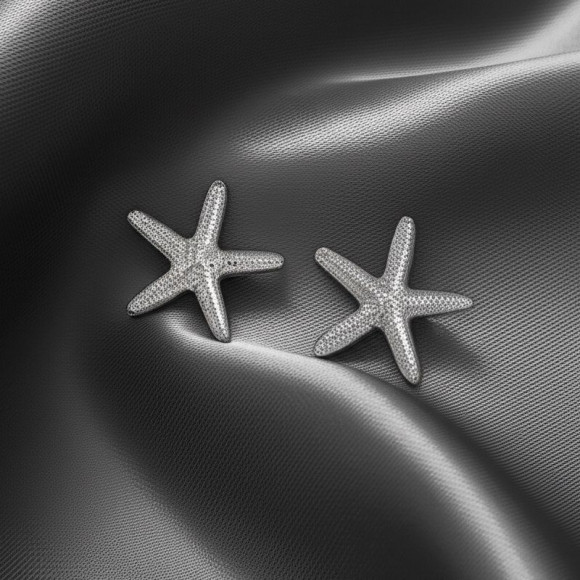 Массивные серебристые серьги-пусеты Морские звезды 1J11881CJJ