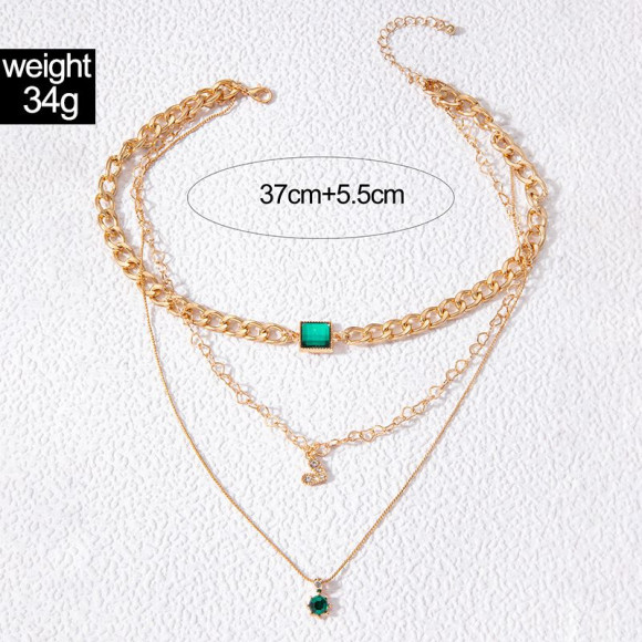 Тройное каскадное колье с изумрудными кристаллами 1J12441CJJ Тройное каскадное колье с изумрудными кристаллами 1J12441CJJ