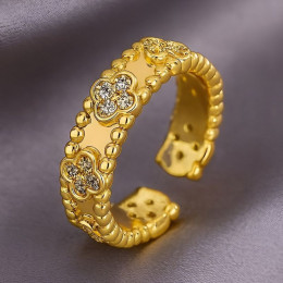 Кольцо медь напыление золотом клевер 1J12070CJJ