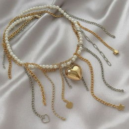 Колье ювелирный сплав жемчуг кулон сердце  1J12211CJJ