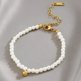 Браслет титановая сталь напыление золотом жемчуг 1J12146CJJ