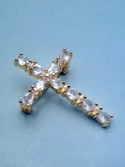 Стальная брошь с напылением золотом крест J10077CJJ