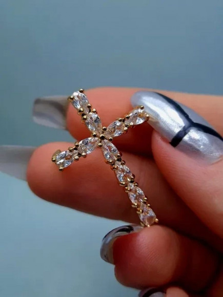 Стальная брошь с напылением золотом крест J10077CJJ