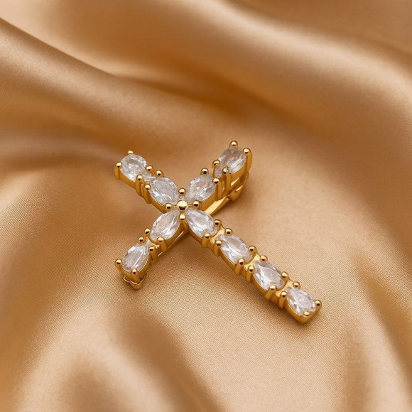 Стальная брошь с напылением золотом крест J10077CJJ