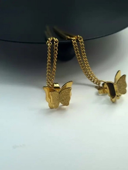 Серьги-гвоздики стальные с напылением золотом бабочки J10226CJJ Серьги-гвоздики стальные с напылением золотом бабочки J10226CJJ