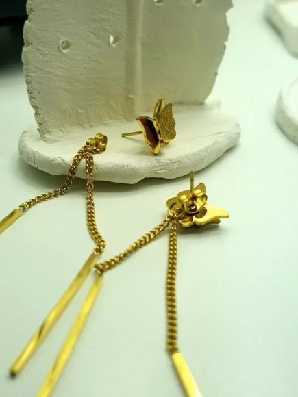 Серьги-гвоздики стальные с напылением золотом бабочки J10226CJJ Серьги-гвоздики стальные с напылением золотом бабочки J10226CJJ