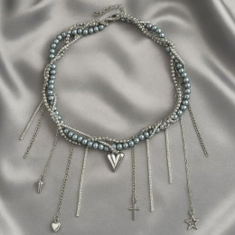 Жемчужное колье с бахромой и подвеской-сердцем 1J12212CJJ