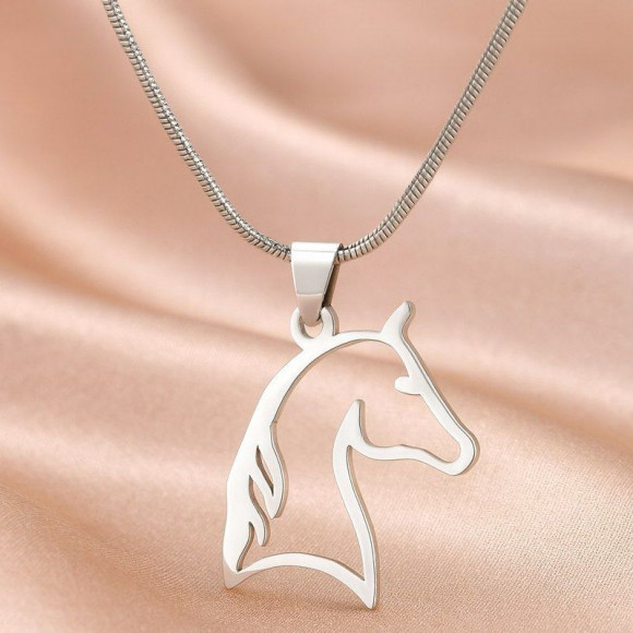 Стальная цепочка с кулоном в виде силуэта головы лошади 1J12456CJJ